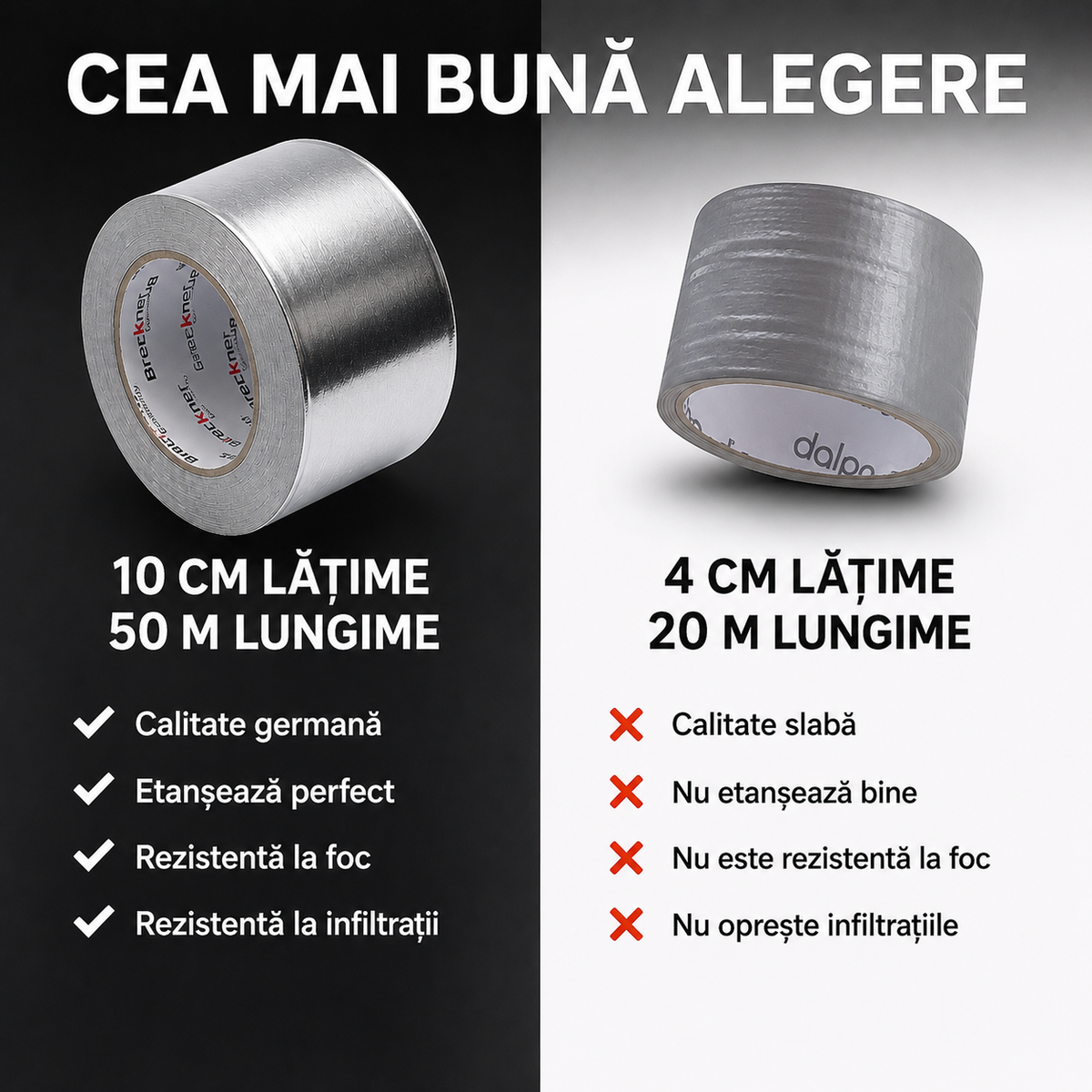 Banda adeziva izolatoare aluminiu 100mm x 50m / 48mm x 25m